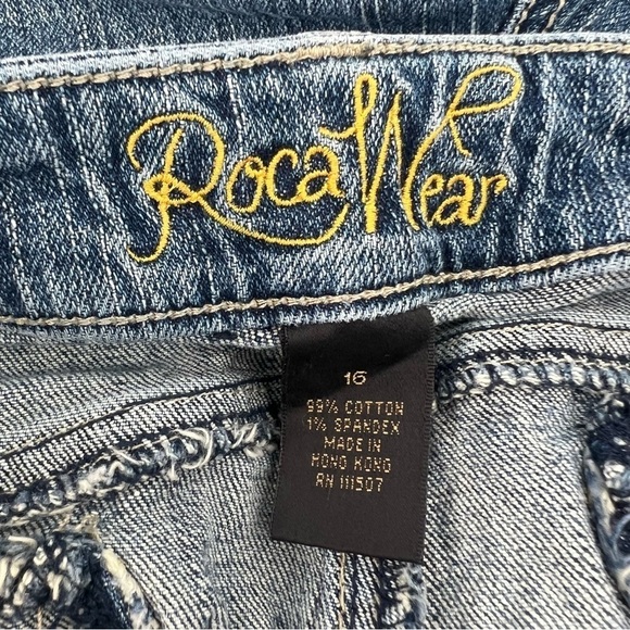 Roca Wear Embellished Wide Leg Frayed Hem Jeans Size 16 Women’s - Picture 2 of 7